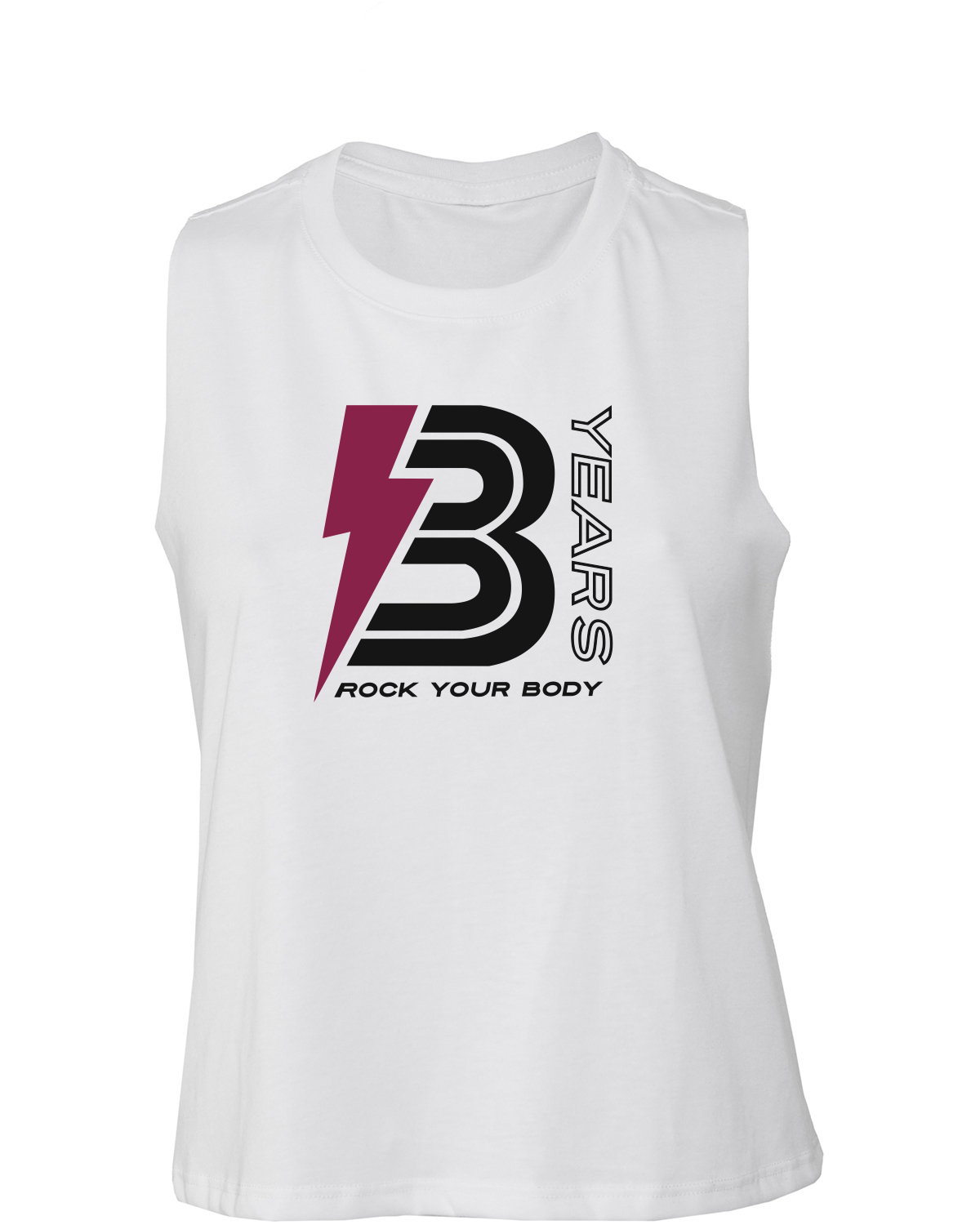 Rock Your Body - 3 Years - Racerback White Cropped Tank