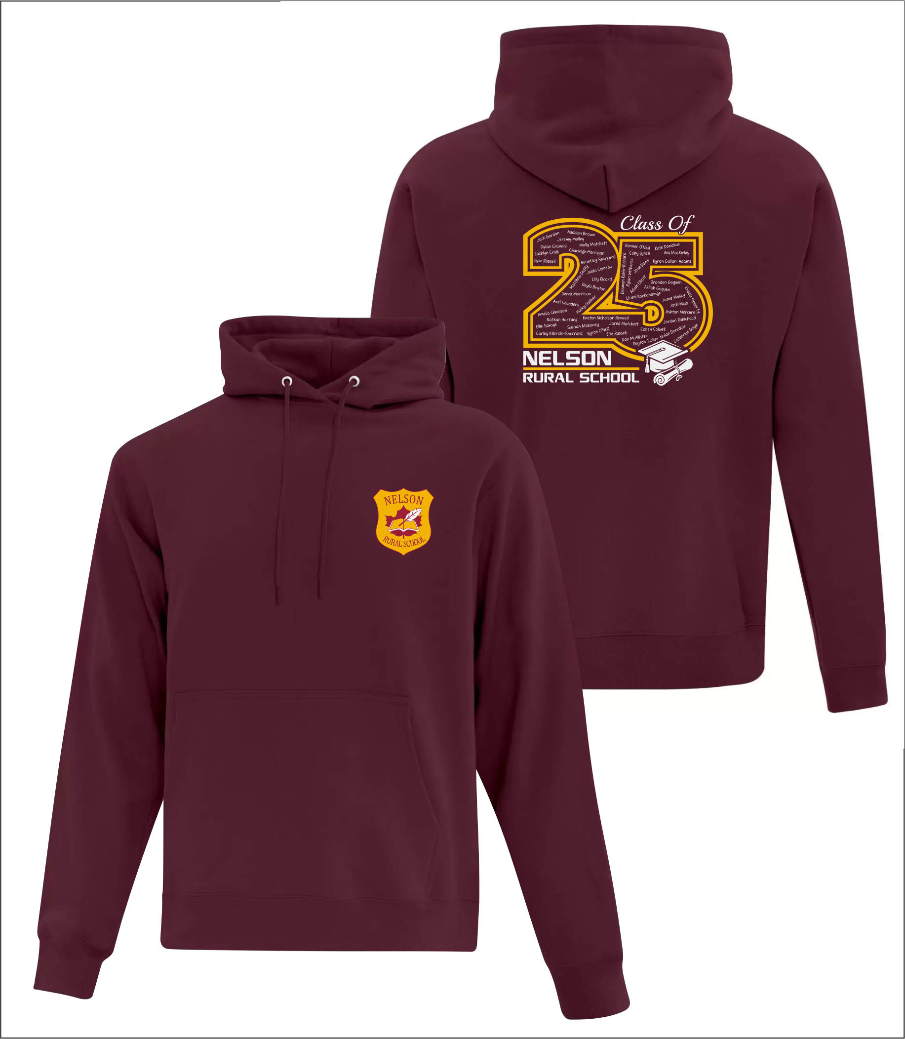 Cotton Grad Hoodie - Maroon - Nelson School 2025