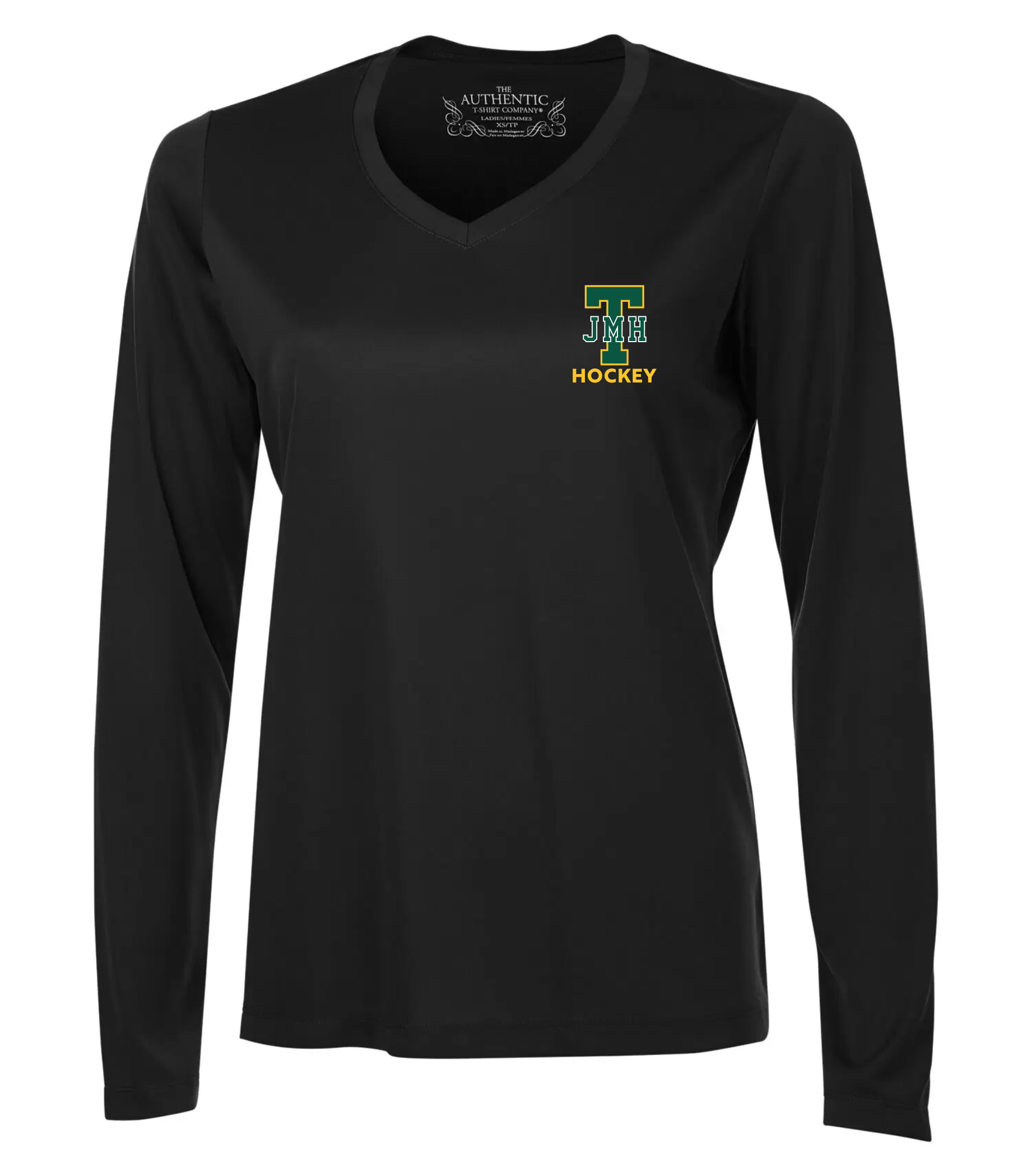 JMH Girls Hockey - Long Sleeve V-Neck Ladies Black Tee - ATC L3520LS