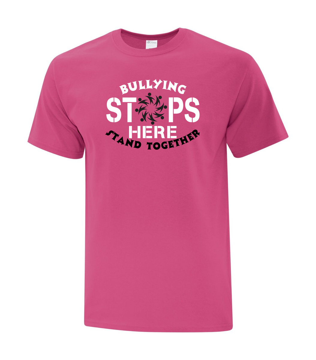 Pink Shirt Day Bullying Stops Here Adult Cotton Tshirt River Signs