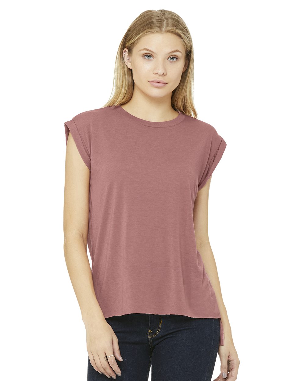 Flowy Rolled Cuffs Ladies Muscle Tee - BELLA + CANVAS 8804